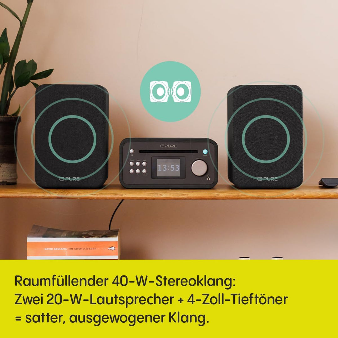 Pure Classic Stereo Mini Mikro HiFi Anlage mit CD-Player DAB+ Radio Bluetooth 5.3 USB AUX Kopfhörera