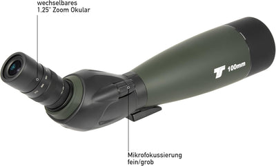 TS-Optics premium Zoom Spektiv 100mm 22-67x 100 WP Waterproof, Mikrofokussierung, 360° Rotierbar, 1.