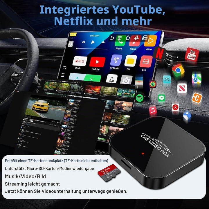 2026 Wireless CarPlay &amp; Android Car Adapter Supports Netflix/YouTube/TF - Plug &amp; Play, Magic Video B