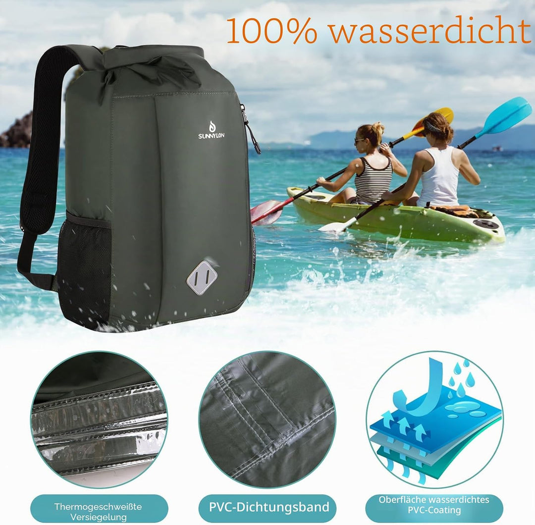 Dry Bag Rucksack,20L IPX8 wasserdichte Rucksack Rolltop mit Handyhülle,Wasserfester Tasche Schwimmen