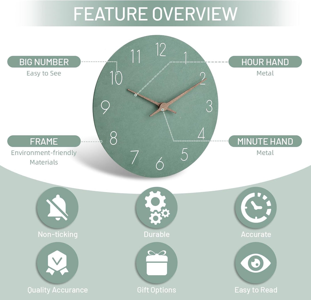 Warminn MDF Holz Wanduhr Ohne TickgeräUsche Lautlos Modern 30cm Quarz Gross Batterie Betriebene Wand