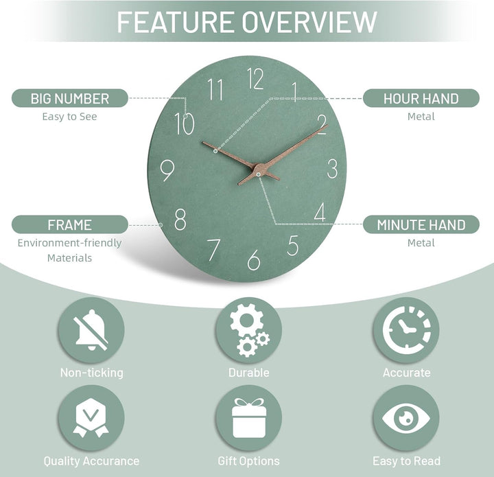 Warminn MDF Holz Wanduhr Ohne TickgeräUsche Lautlos Modern 30cm Quarz Gross Batterie Betriebene Wand