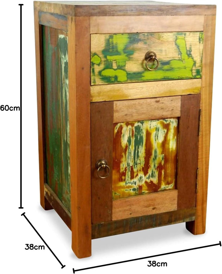 livasia Teakholz Nachtschrank aus Java | Recyceltes buntes Bootsholz | Asiatische Möbel | Designer M