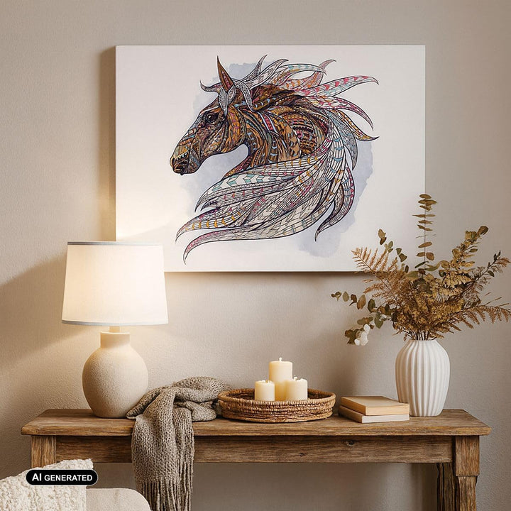 Bilder auf Leinwand 100x70cm Leinwandbild Pferd Eleganz Grafik Kopf Gross Wanddeko Bild Schlafzimmer