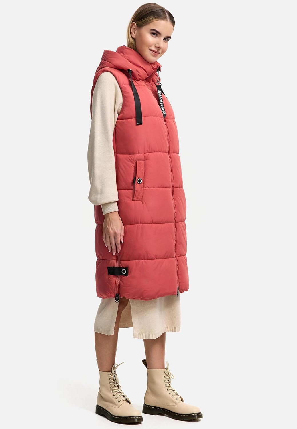 Navahoo Damen ärmellose Lange Outdoorweste warme Winterjacke Schnuffelchen XS-3XL, XS Rouge