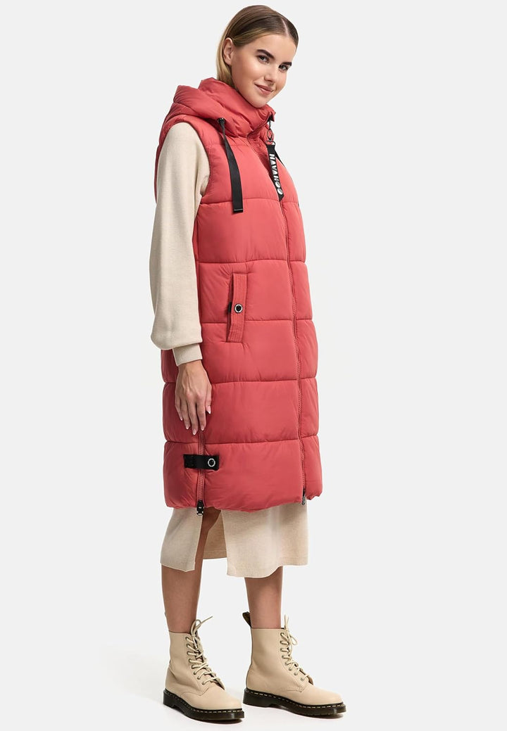 Navahoo Damen ärmellose Lange Outdoorweste warme Winterjacke Schnuffelchen XS-3XL, XS Rouge