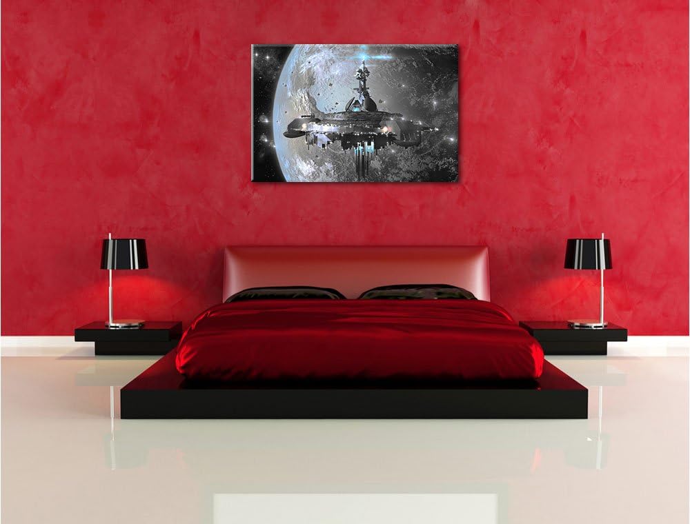 Pixxprint Raumschiff vor der Erde als Leinwandbild/Grösse: 100x70 cm/Wandbild/Kunstdruck/fertig besp