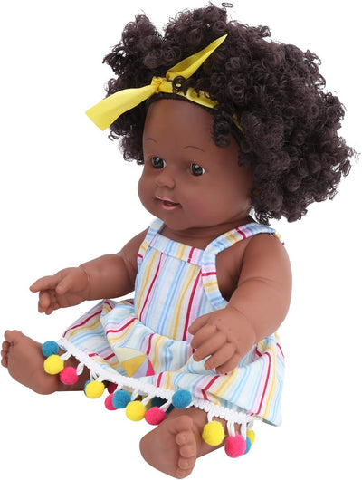 Zerodis Schwarze Haut Lockiges Haar Babypuppen 11,8 Zoll Realistische Mädchenpuppe Handgemachte Afro