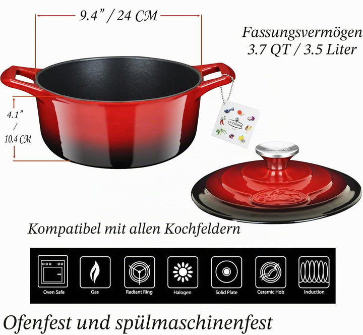 La Cuisine 5100MB Gusseisen Bratentopf Topf Schmortopf Cocotte Brotbacktopf emailliert mit Deckel In