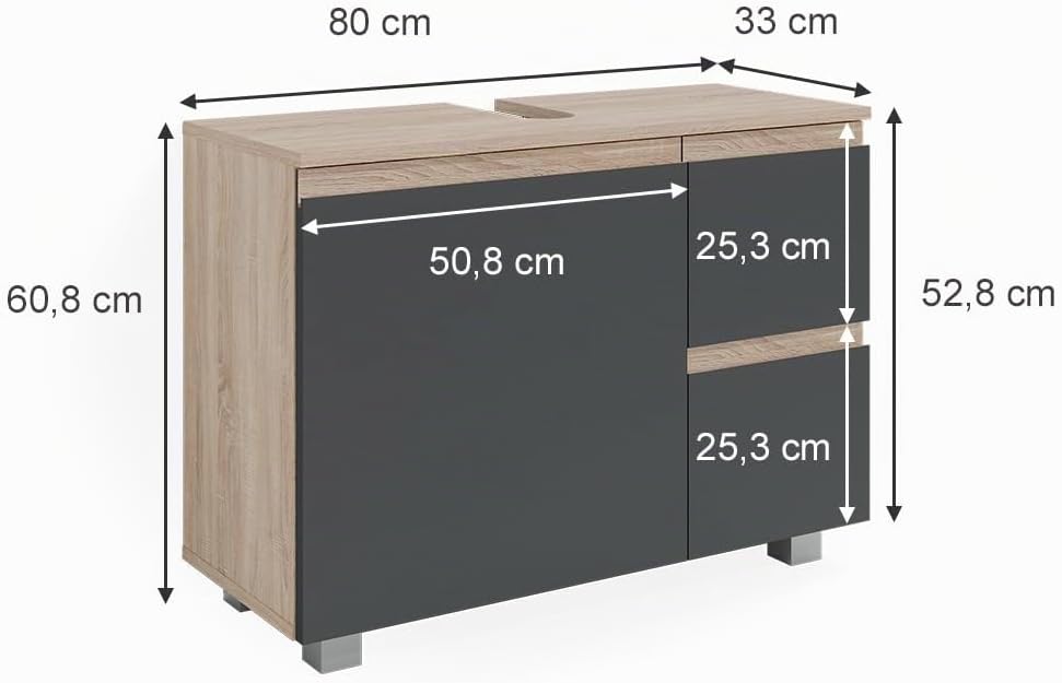 Vicco Waschbeckenunterschrank J-Shape, Sonoma/Anthrazit, 80 x 60.8 cm, Sonoma