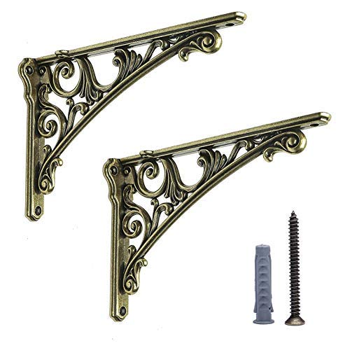 Regalhalterungen aus Gusseisen, gross, 19 x 14 cm, 2 Stück messing antik-optik 8 Inch Antik-optik, 2