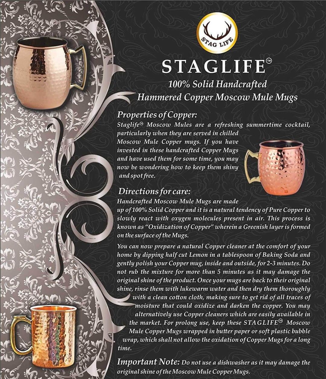 Staglife Schwarzer Kupferbecher Reines Kupfer Moscow Mule Becher 2er Set für Herren Moskau Mule Bech