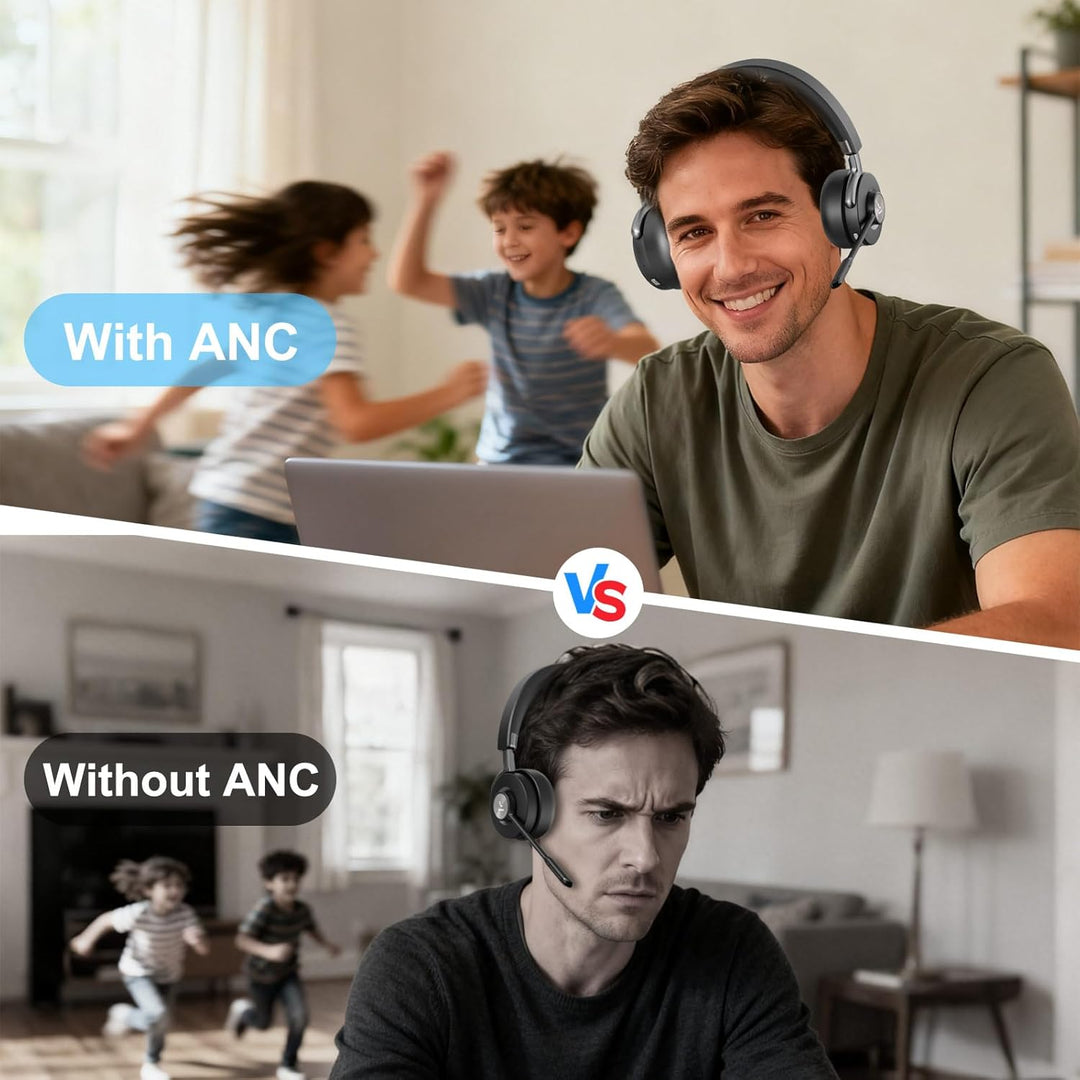 Headset mit Mikrophone Bluetooth, Hybrid Active Noise Cancelling Kabelloses Headset für PC Laptop, 3