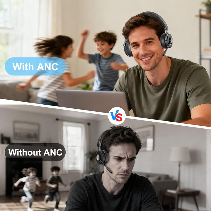 Headset mit Mikrophone Bluetooth, Hybrid Active Noise Cancelling Kabelloses Headset für PC Laptop, 3