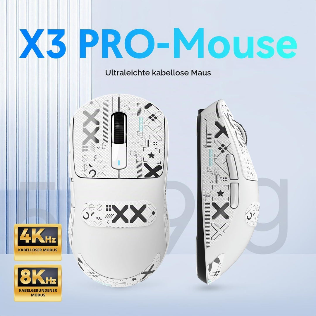 ATTACK SHARK X3 Pro 4K/8K Hz Maus, 49 g SUPERLEICHT, PixArt PAW3395 Gaming-Sensor, BT/2,4G kabellose