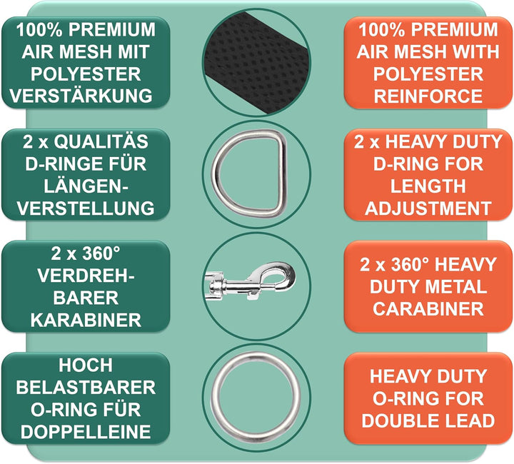 DEY - Premium Hundeleine Air Mesh 2m | 3fach Verstellbar | für Kleine, Mittelgrosse u. Grosse Hunde