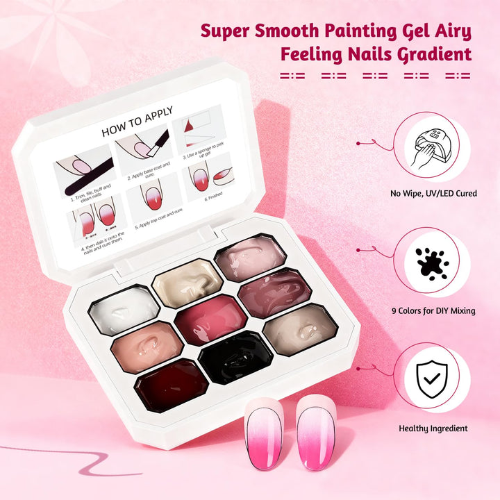 JODSONE 9 Farben Ombre-Nägel Farbverlaufsgel Blush Effect Gel Nagellack-Set Lackieren Nageldesign Ge