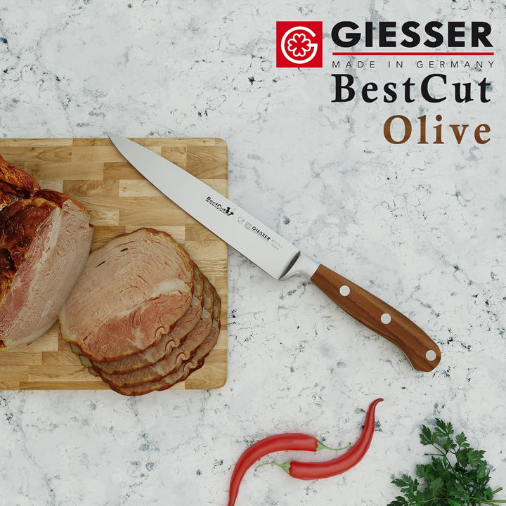 GIESSER seit 1776 - Made in Germany - scharfes Zubereitungsmesser geschmiedet Olivenholz BestCut Oli