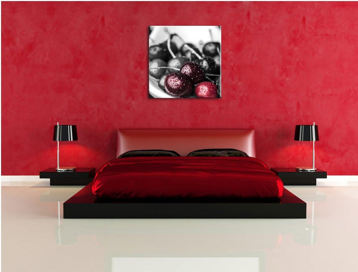 Pixxprint Frische Kirschen in Schlüssel als Leinwandbild Quadratisch/Grösse: 70x70 / Wandbild/Kunstd