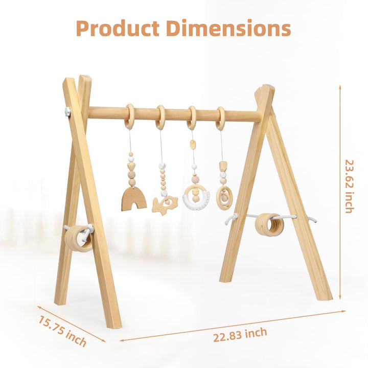 Vicloon Spielbogen Baby Holz, Spieltrapez Baby Spielsachen mit Activity Holz-Spielzeug, Spielbogen T