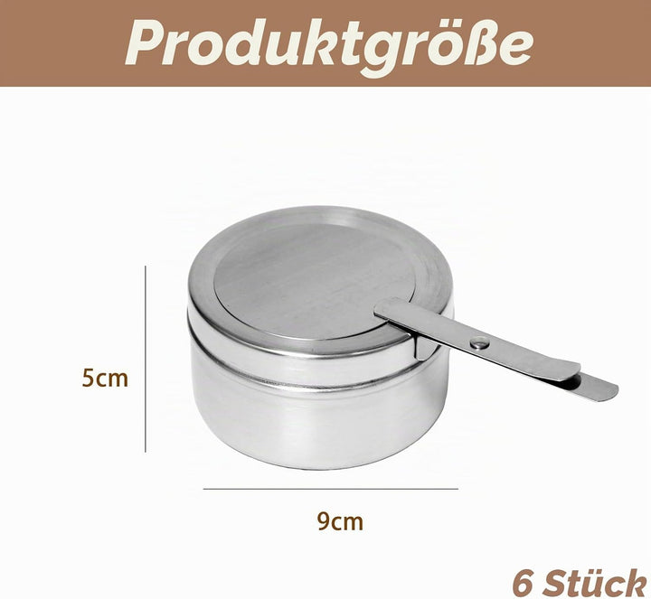 6 Stück Brennpastenbehälter mit Deckel Brennpastenbehälter Edelstahl Brennpaste Behälter Durchmesser