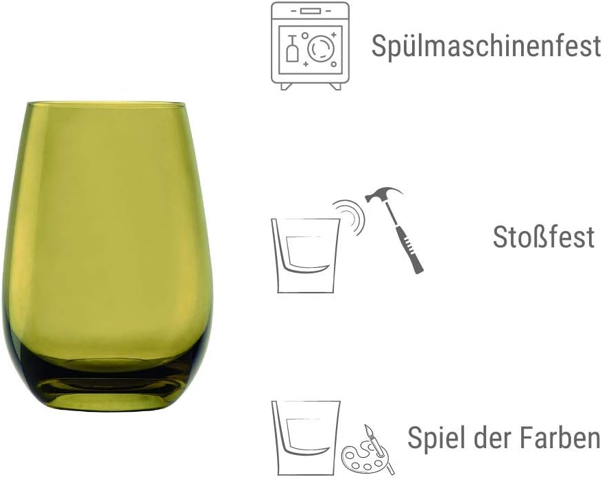 Stölzle Lausitz Wassergläser Set Elements Mediterraner Mix 465 ml randvoll / 6er Set Wassergläser Sp