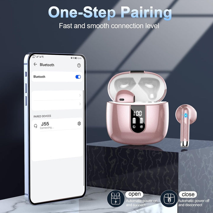 Bluetooth 5.3 Kopfhörer, In Ear Kopfhörer Kabellos mit 4 Mic, 48H Tiefer Bass Spielzeit Wireless Ear