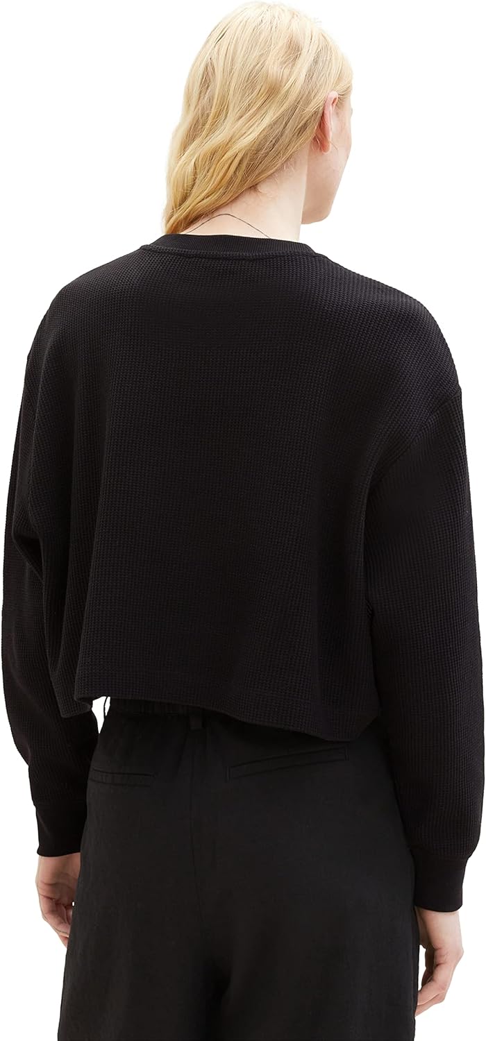 TOM TAILOR Denim Damen Cropped Basic Sweatshirt L 14482 - Deep Black, L 14482 - Deep Black
