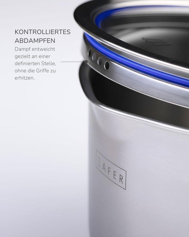 Johann Lafer – Kochtopf Induktion - Fleischtopf gross 24 cm 5,5 L Edelstahl mit Glasdeckel | Akkuthe