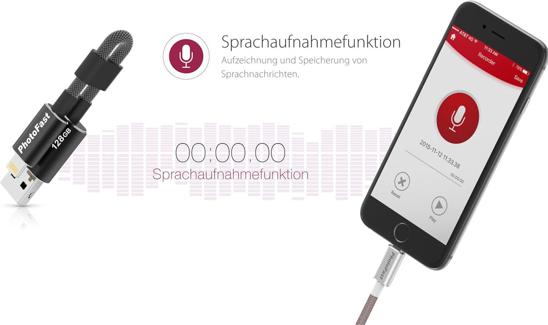 PhotoFast MCG3U3BK64GB Memories Kabel 3G Ladekabel, 18 cm grau