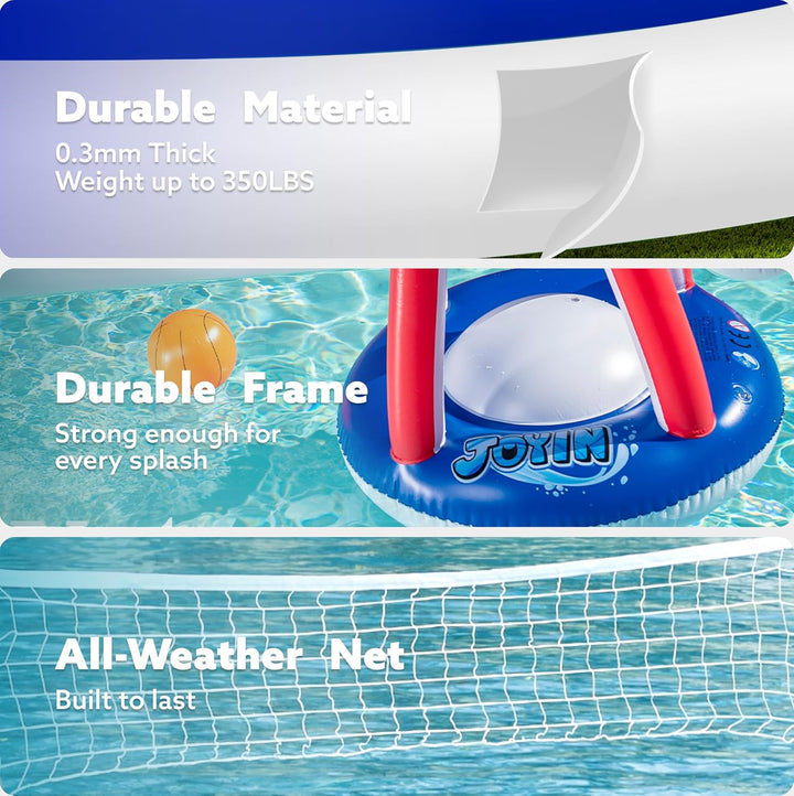 JOYIN Aufblasbare Pool Float Set, Volleyballnetz & Basketballkörbe & Bälle für Kinder und Erwachsene