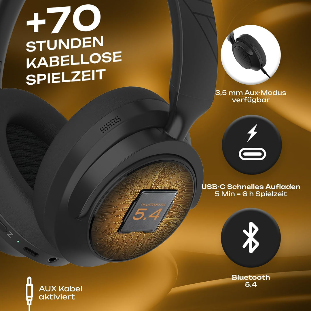 PowerLocus Over-Ear Kopfhörer Kabellos Bluetooth, Hybrid Active Noise Cancelling Kopfhörer, 70+ std.
