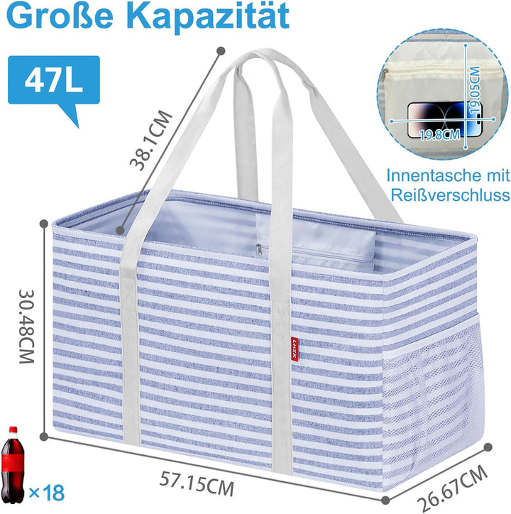 Einkaufskorb Faltbar, Stehende Einkaufstasche mit Metalldrahtrahmen und Verstärktem Boden, Korb Eink