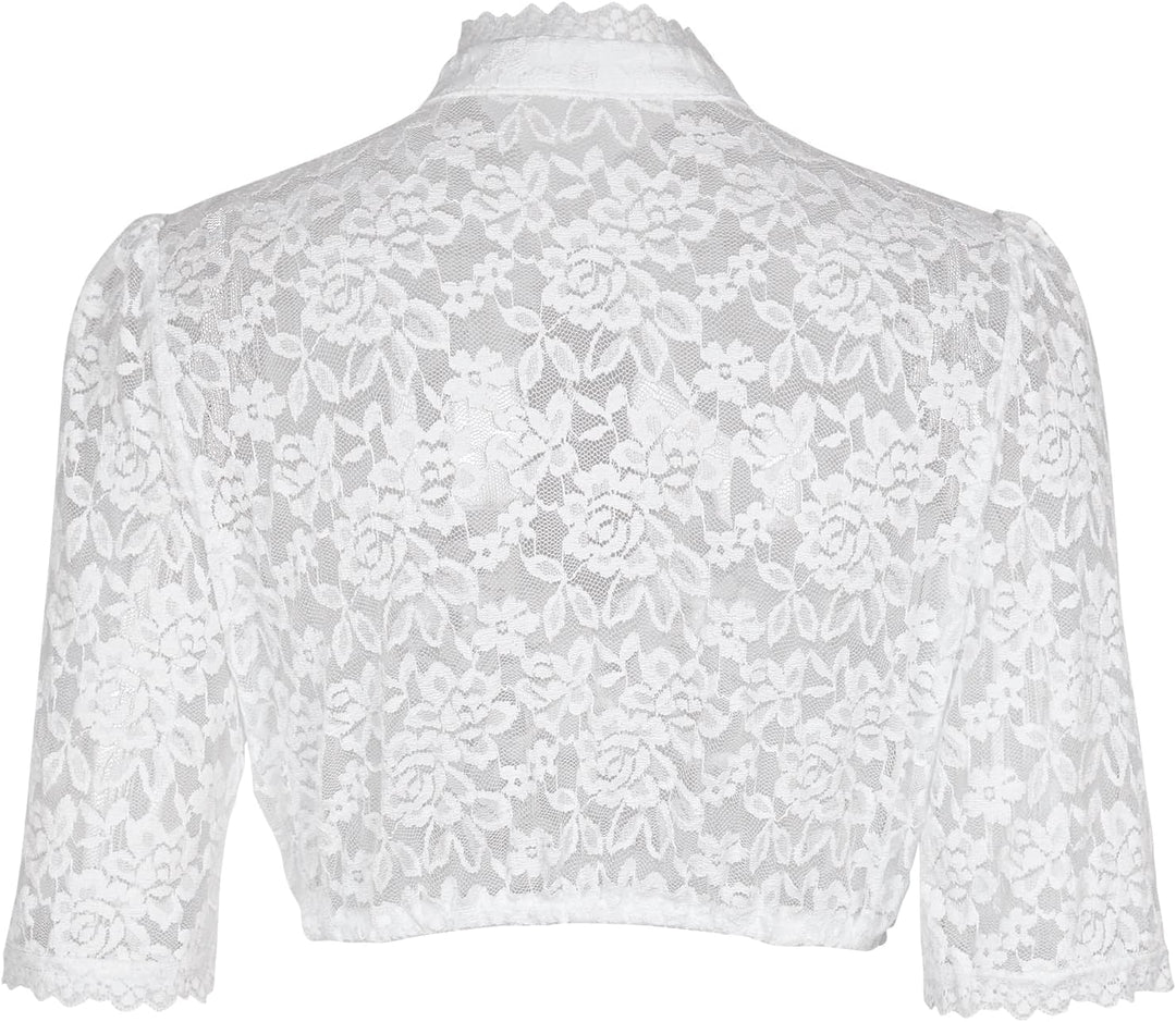 Dirndlwelle Dirndlbluse Hochgeschlossen,Exklusive Trachtenmode Dirndlbluse Langarm Dirndlbluse Weiss