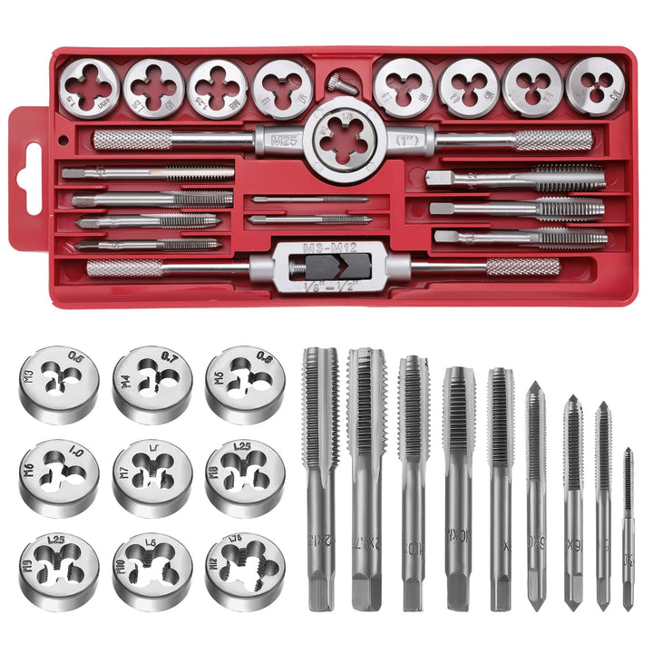 HSEAMALL 20-tlg Gewindeschneider Set M3-M12, Metrisch Gewindebohrer & Schneideisen Set aus Legiertem