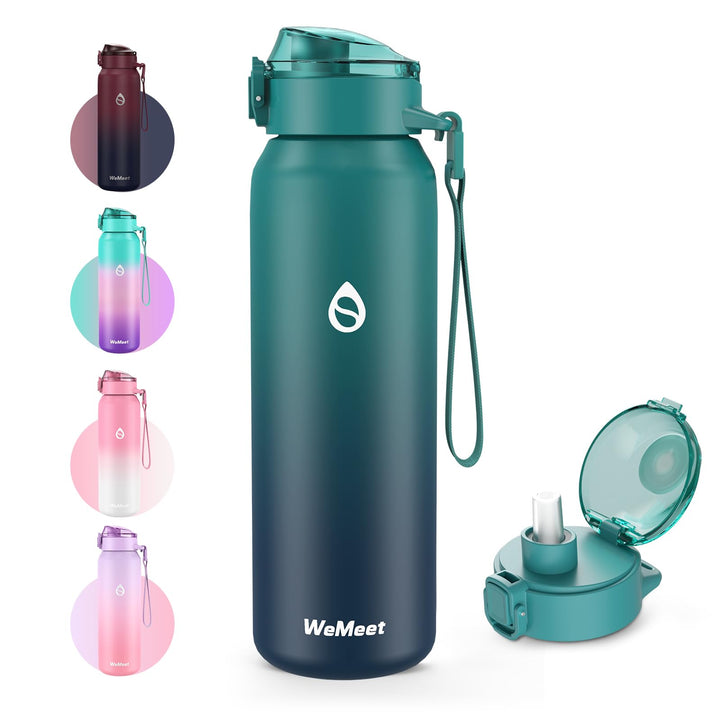 Thermosflasche mit Abnehmbarem Strohhalm 700ml, Auslaufsicher Doppelwandig Edelstahl Trinkflasche, W