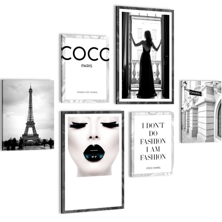 Novart Wandbilder Set Fashion Coco - KEIN EXTRA RAHMEN BENÖTIGT - Modern Deko - Wohnzimmer Mädchen T
