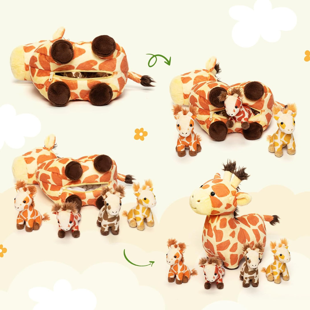 OUOZZZ 5 Stück Giraffe Kuscheltier Set, 32cm Weich Giraffe Plüschtier mit 4 Baby Giraffen Stofftiere