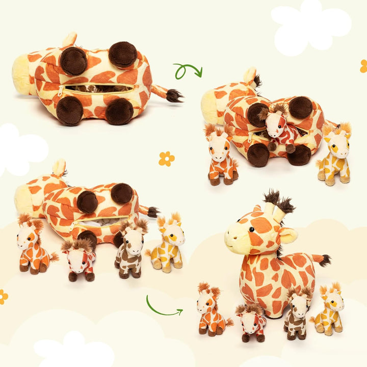 OUOZZZ 5 Stück Giraffe Kuscheltier Set, 32cm Weich Giraffe Plüschtier mit 4 Baby Giraffen Stofftiere