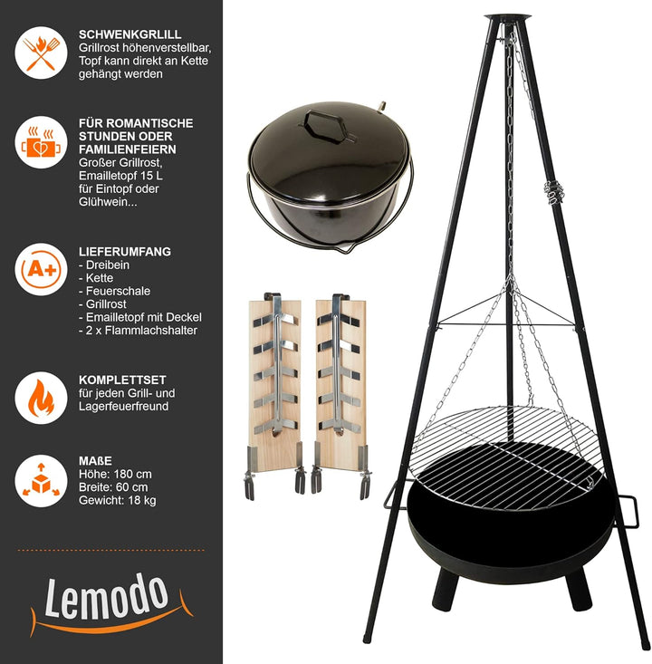 Jürgen Westerholt GmbH Multi-Grillset Feuerschale Grillrost Kochtopf 15L Fischfilethalter Kesselgula