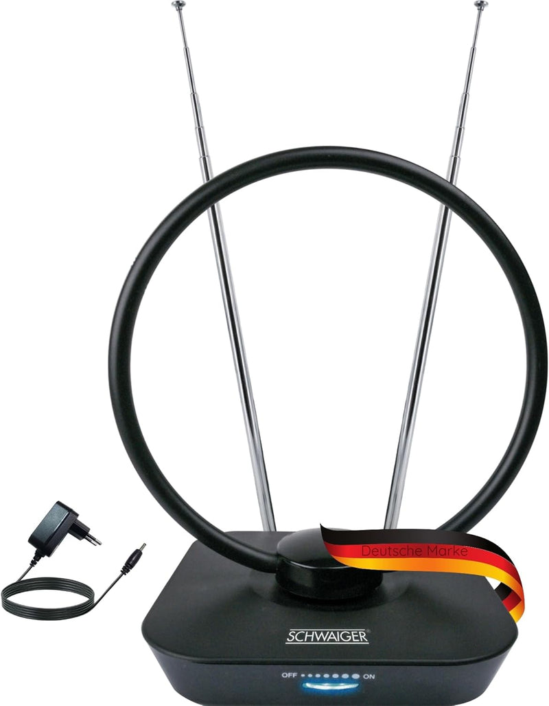 SCHWAIGER 720365 DVB-T2 Zimmerantenne aktiv mit Verstärker DAB+ DVB-T Antenne Fernsehen LTE-Sperrfil