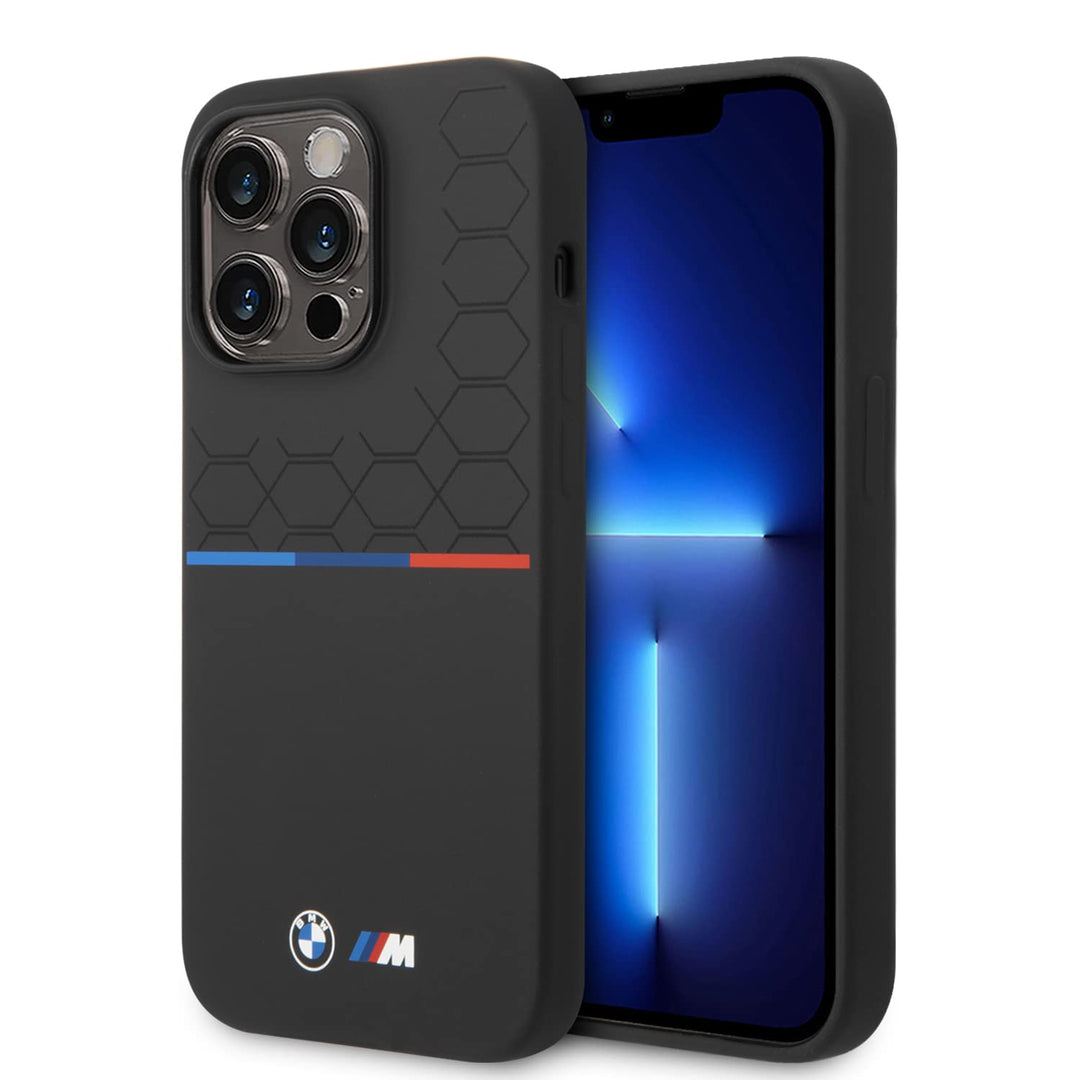 CG MOBILE BMW iPhone 14 Pro Hülle in schwarz mit UV Lack Muster Silikon Glatt &amp; Anti-Kratzer Schutzh