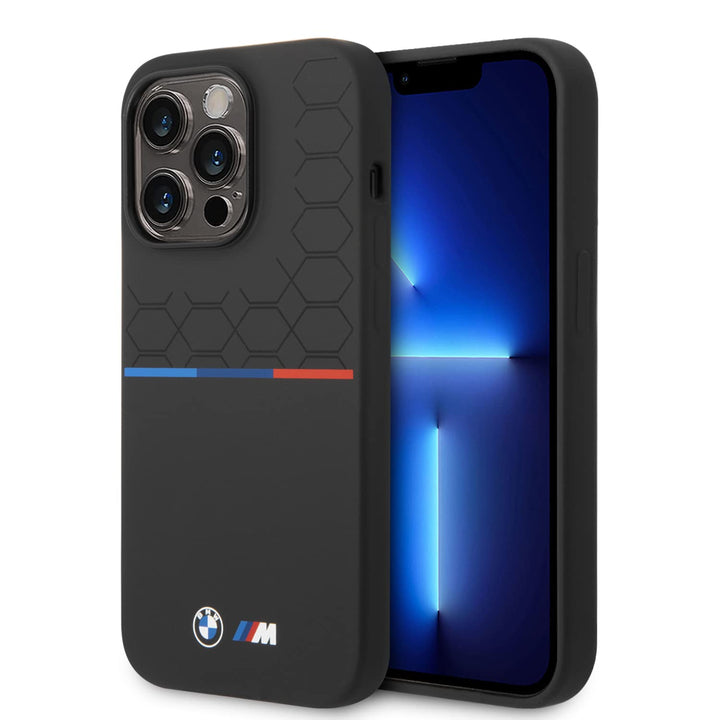 CG MOBILE BMW iPhone 14 Pro Hülle in schwarz mit UV Lack Muster Silikon Glatt &amp; Anti-Kratzer Schutzh