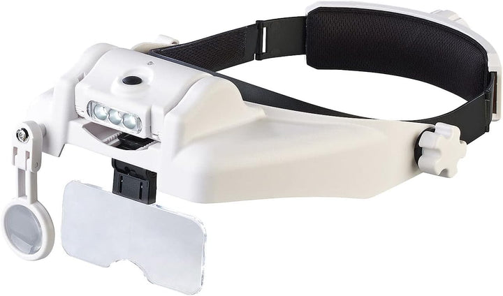 AGT Stirnlampe: Akku-Stirnlupe mit 1-/1,5-/2-/2,5-/3,5-facher Vergrösserung & LED-Licht (Kopflupe, L