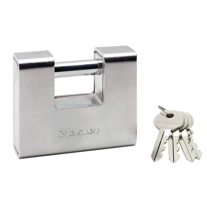 Master Lock 690EURD Rechteckiges Vorhängeschloss aus gehärtetem Stahl mit Schlüssel, Grau, 10,4 x 9