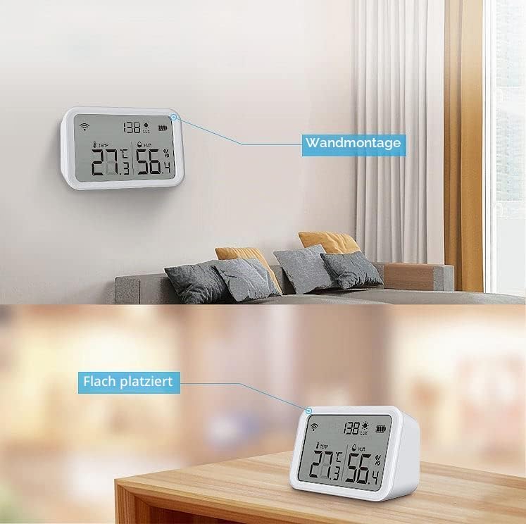 Luminea Home Control Helligkeitssensor: 3in1-WLAN-Sensor für Temperatur, Luftfeuchtigkeit und Hellig