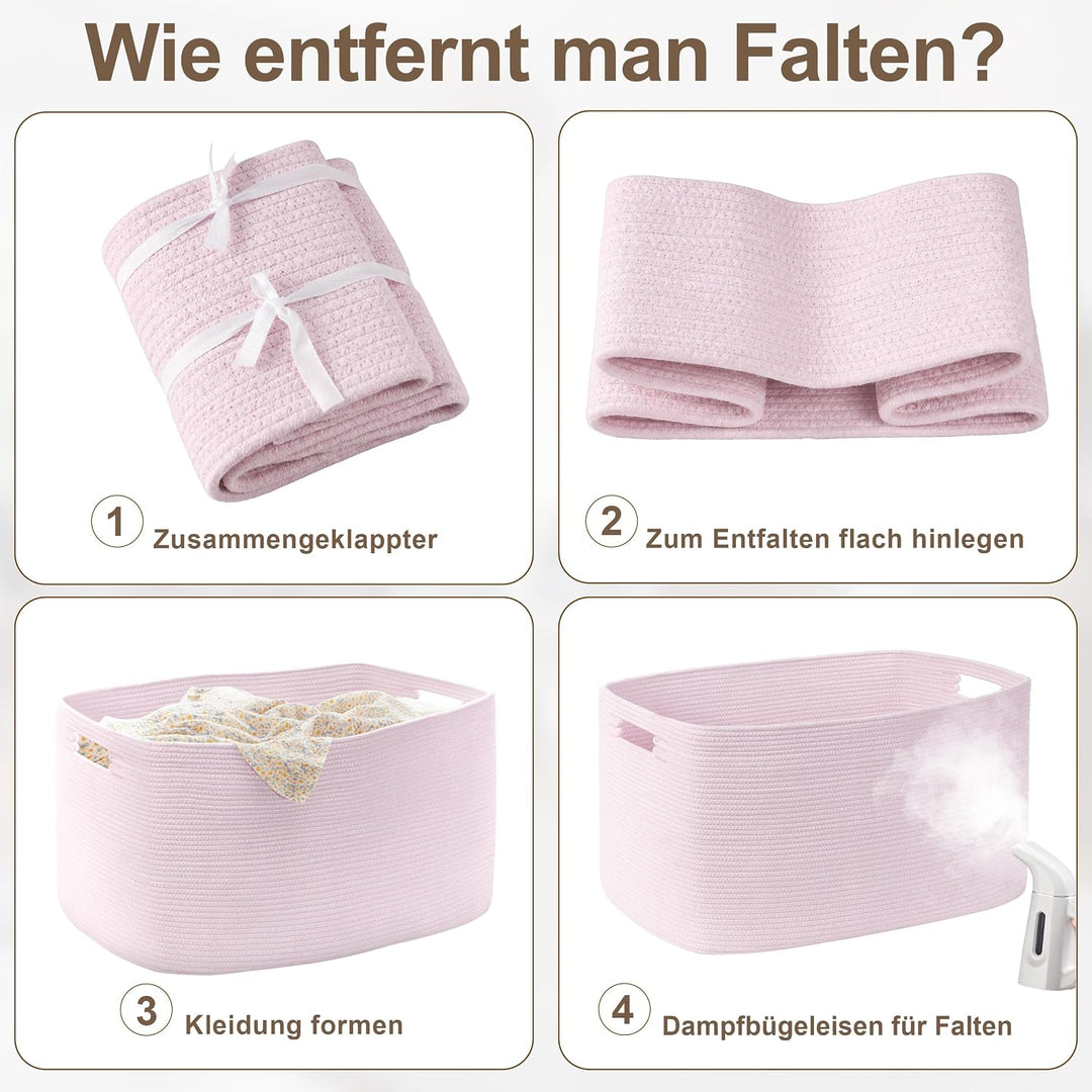 Kleiner 45L Aufbewahrungskorb aus Baumwollseil, Mädchen Korb für Spielzeug Decken, Wäschekorb Gefloc