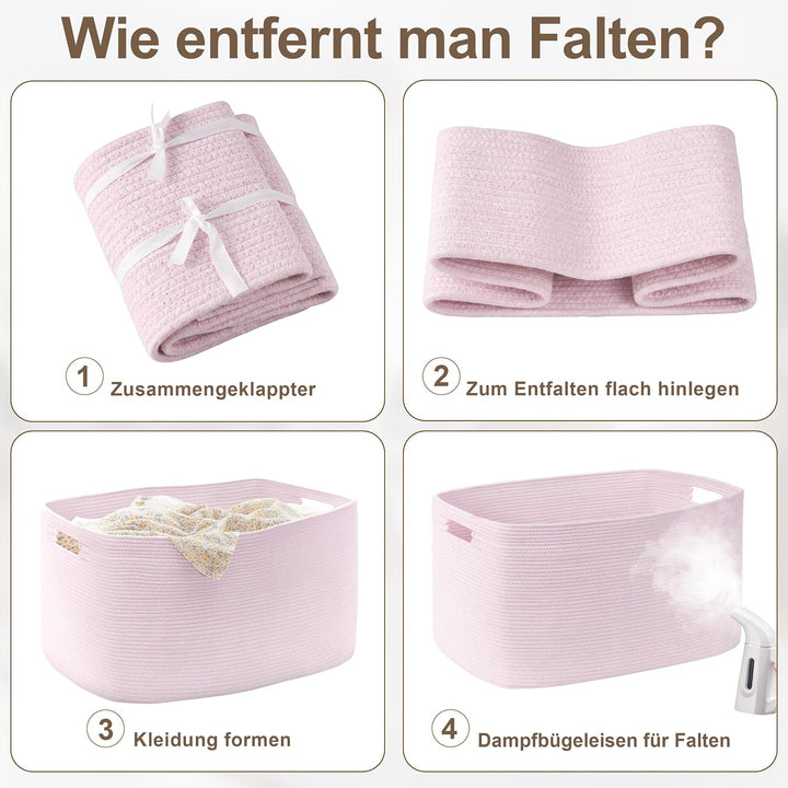 Kleiner 45L Aufbewahrungskorb aus Baumwollseil, Mädchen Korb für Spielzeug Decken, Wäschekorb Gefloc