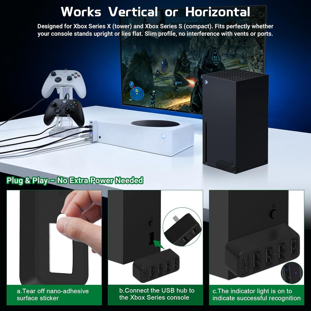 Joso USB-Hub mit 5 Anschlüssen für die Xbox-Serie, Hochgeschwindigkeits-USB-Anschluss ExpanderAdapte