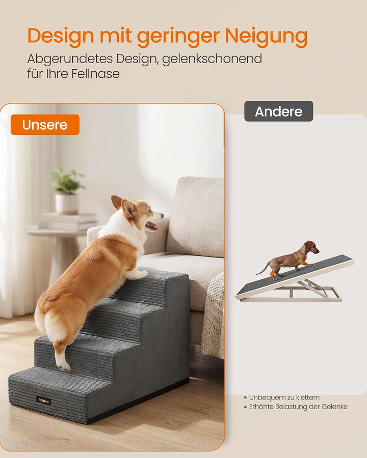 Feandrea Hundetreppe, 4 Stufen Katzentreppe aus Schaumstoff, Hunderampe für Kleine Hunde, 62 x 40 x